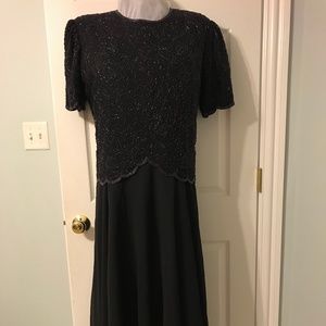 Black Beaded Bodice Cocktail Dress Cap Sleeves 2X